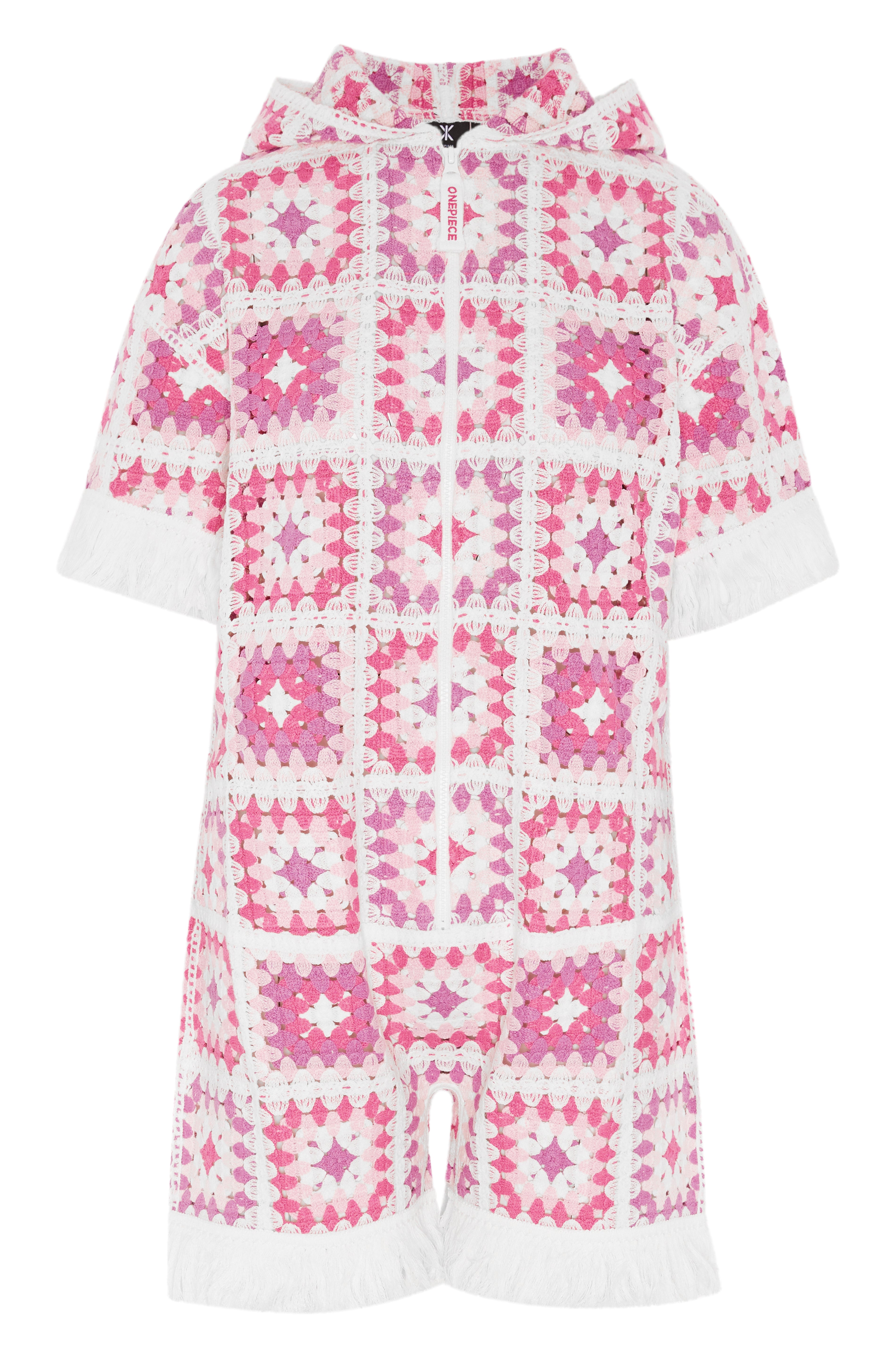 Crochet Short Jumpsuit Pink