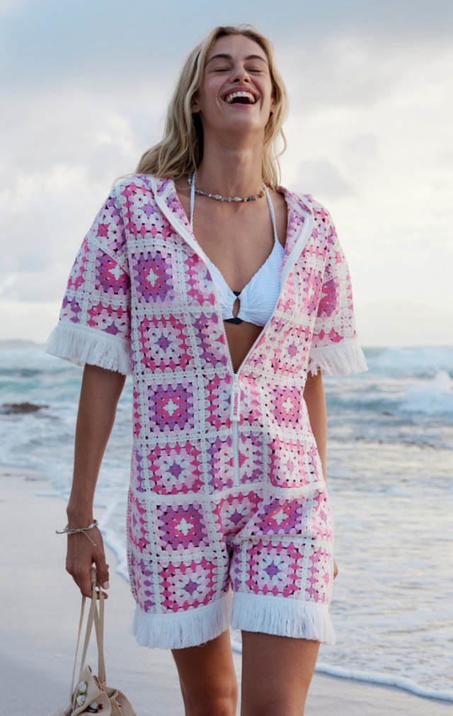 Crochet Short Jumpsuit Pink
