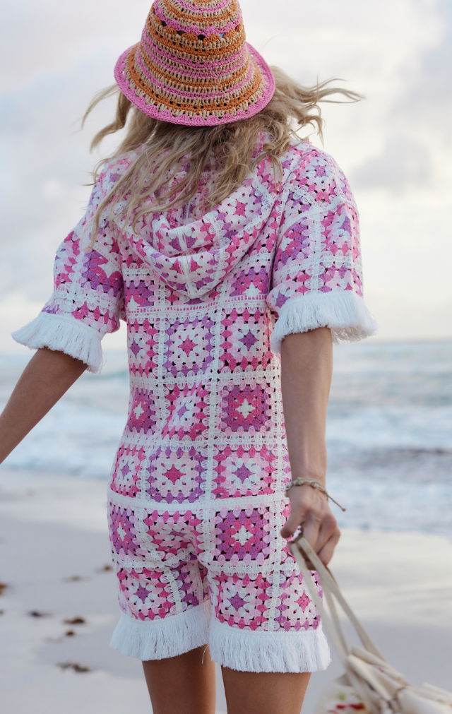 Crochet Short Jumpsuit Pink