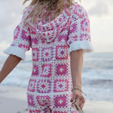 Crochet Short Jumpsuit Pink