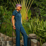 Denim Fit and Flare Jumpsuit Blue