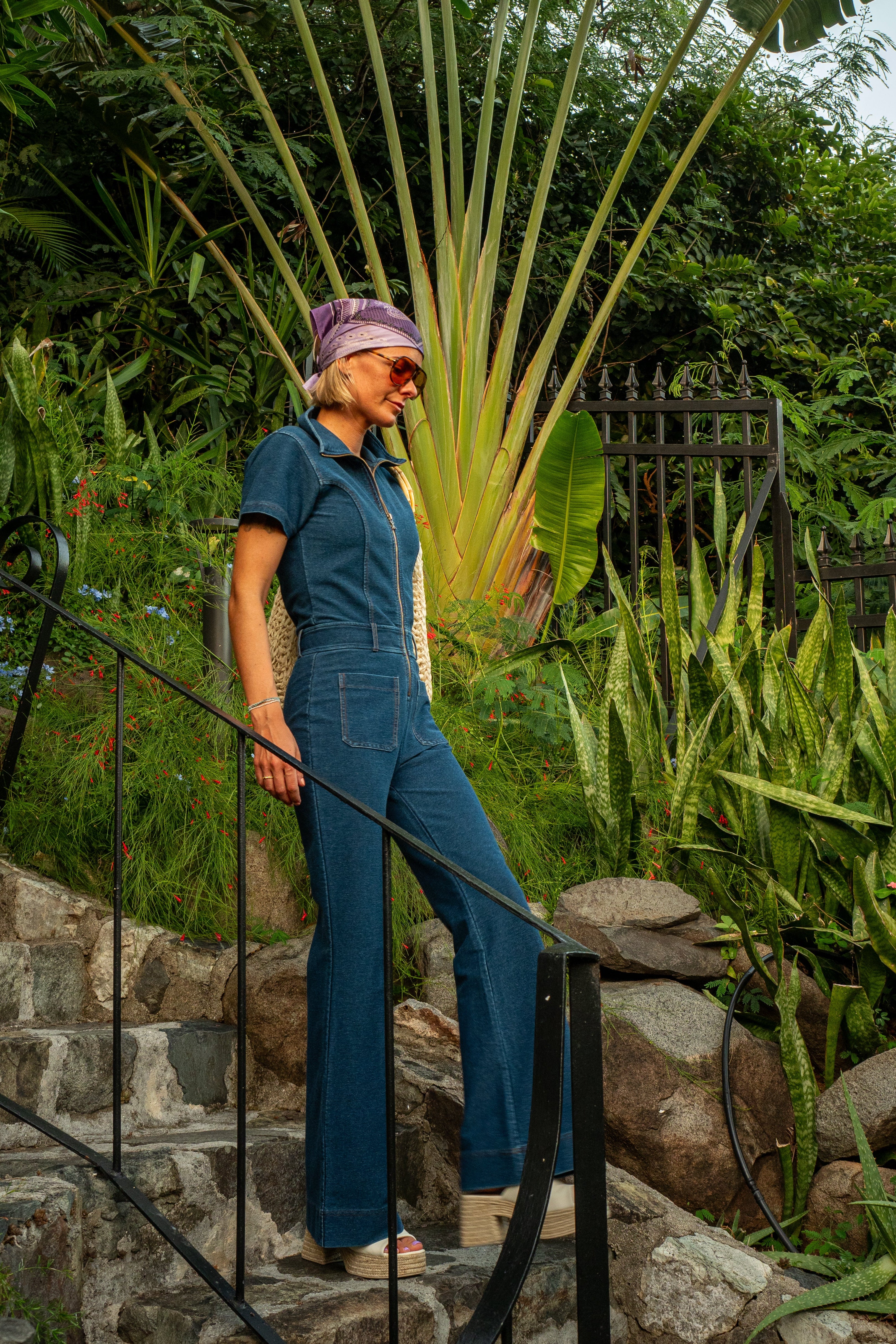 Denim Fit and Flare Jumpsuit Blue
