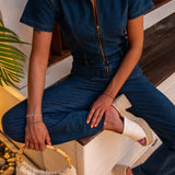 Denim Fit and Flare Jumpsuit Blue