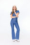 Denim Fit and Flare Jumpsuit Blue