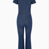Denim Fit and Flare Jumpsuit Blue