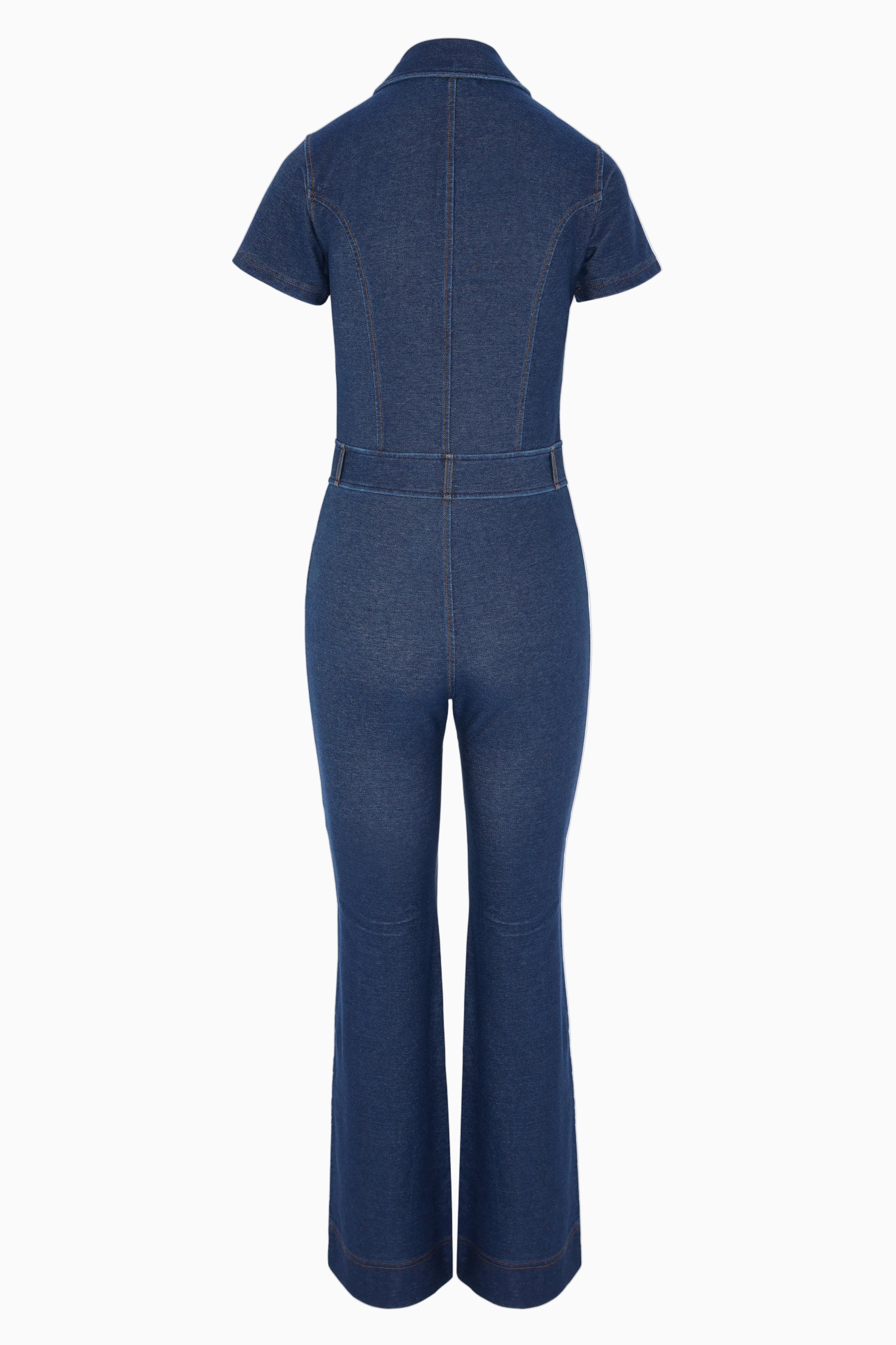 Denim Fit and Flare Jumpsuit Blue