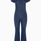 Denim Fit and Flare Jumpsuit Blue
