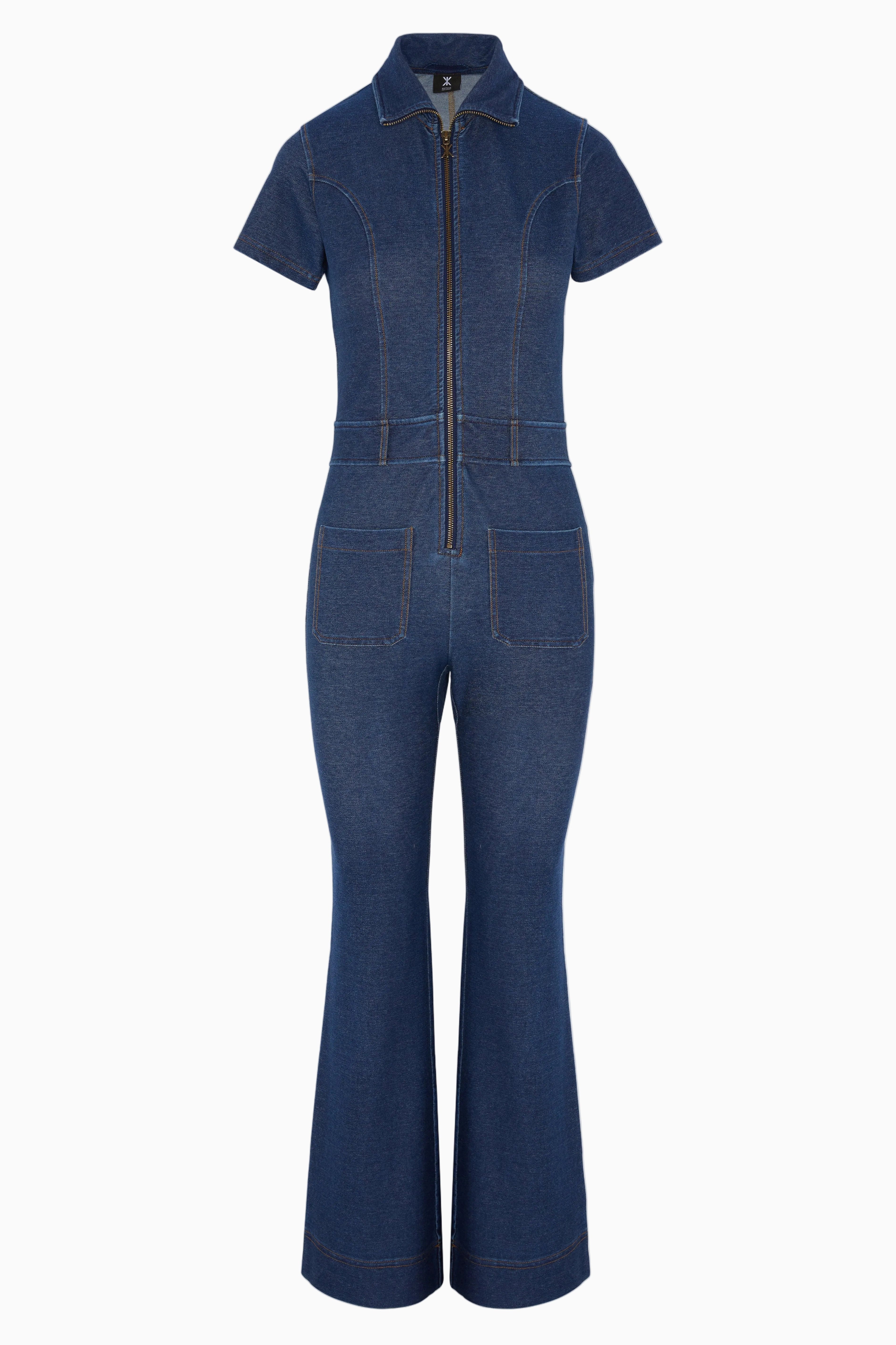 Denim Fit and Flare Jumpsuit Blue