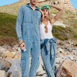 Soft Stretch Denim Jumpsuit Blue