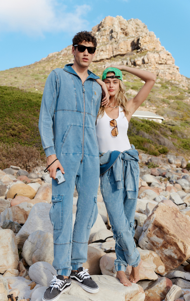 Soft Stretch Denim Jumpsuit Blue
