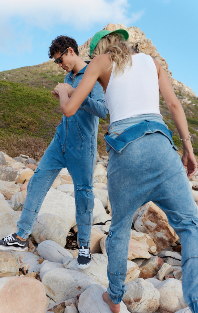 Soft Stretch Denim Jumpsuit Blue