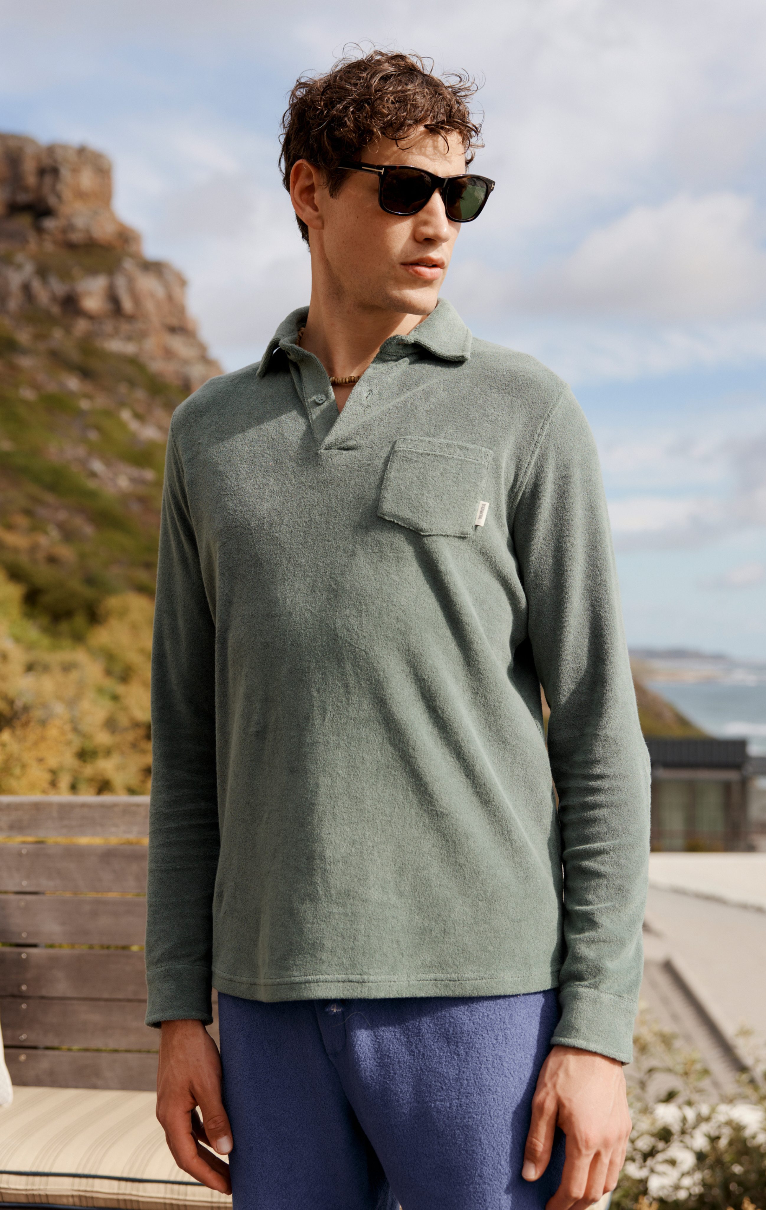 Towel Club Longsleeve Polo Shirt Dusty Green