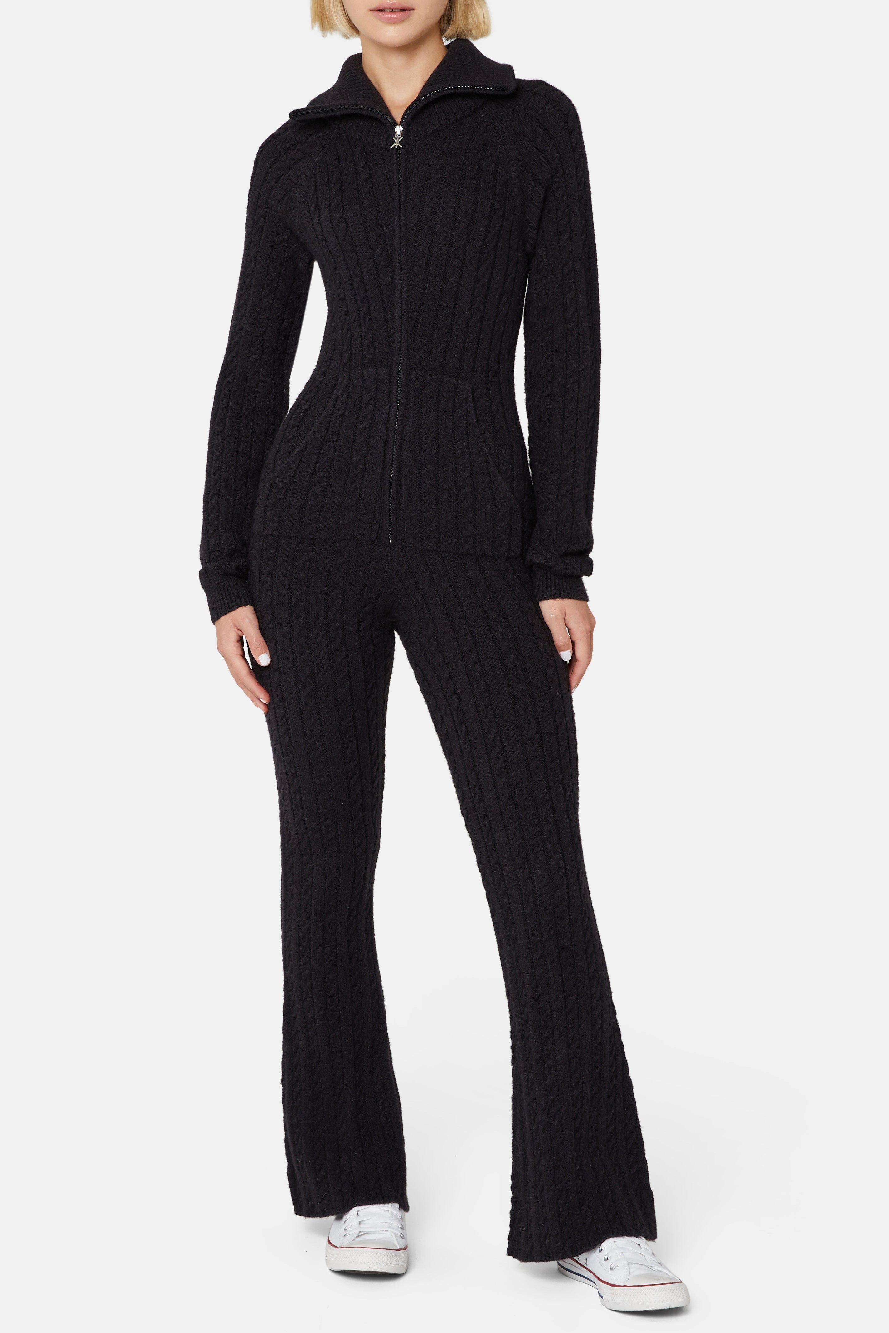 Cable Fitted Jumpsuit Black