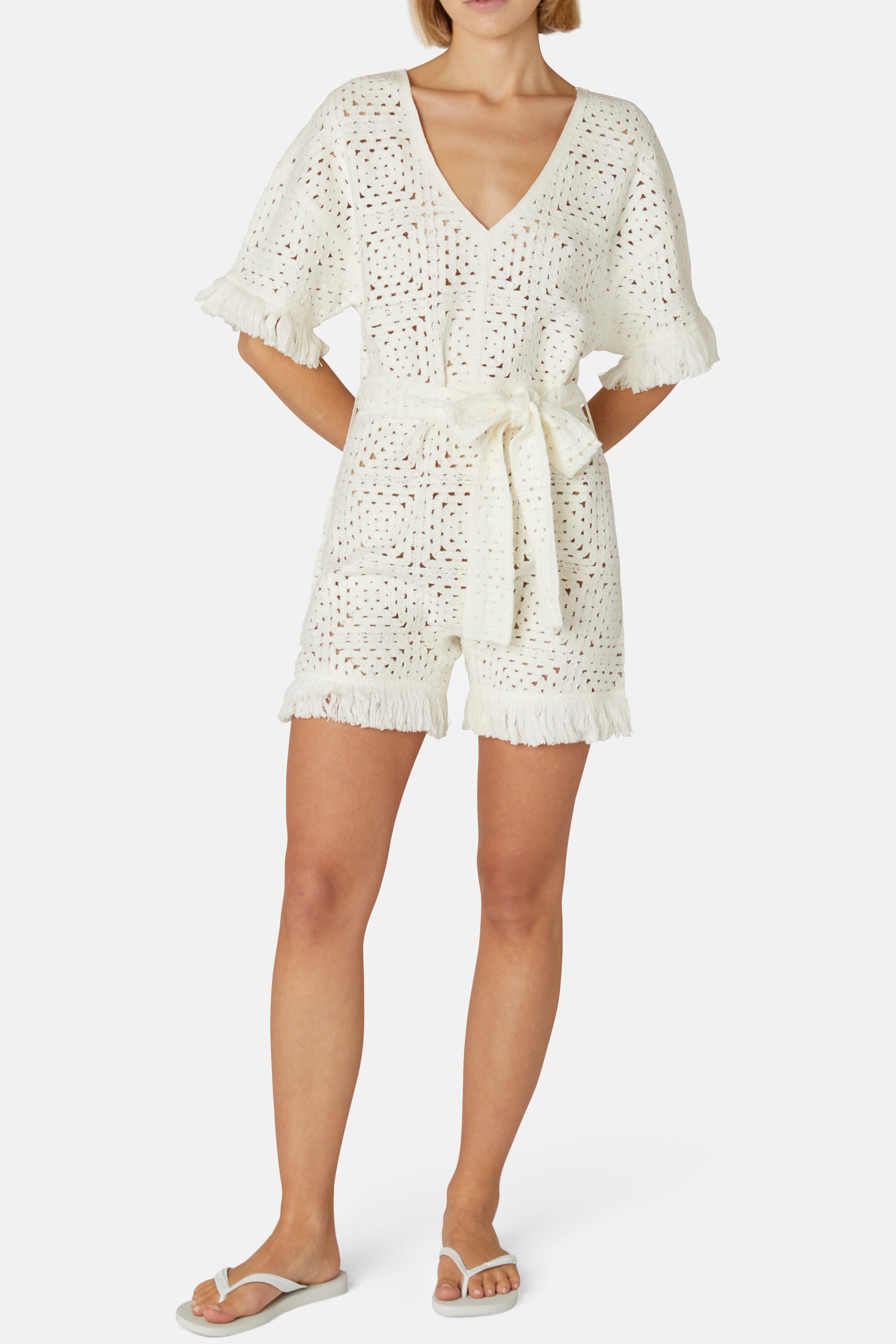 Crochet Fitted Short Jumpsuit White