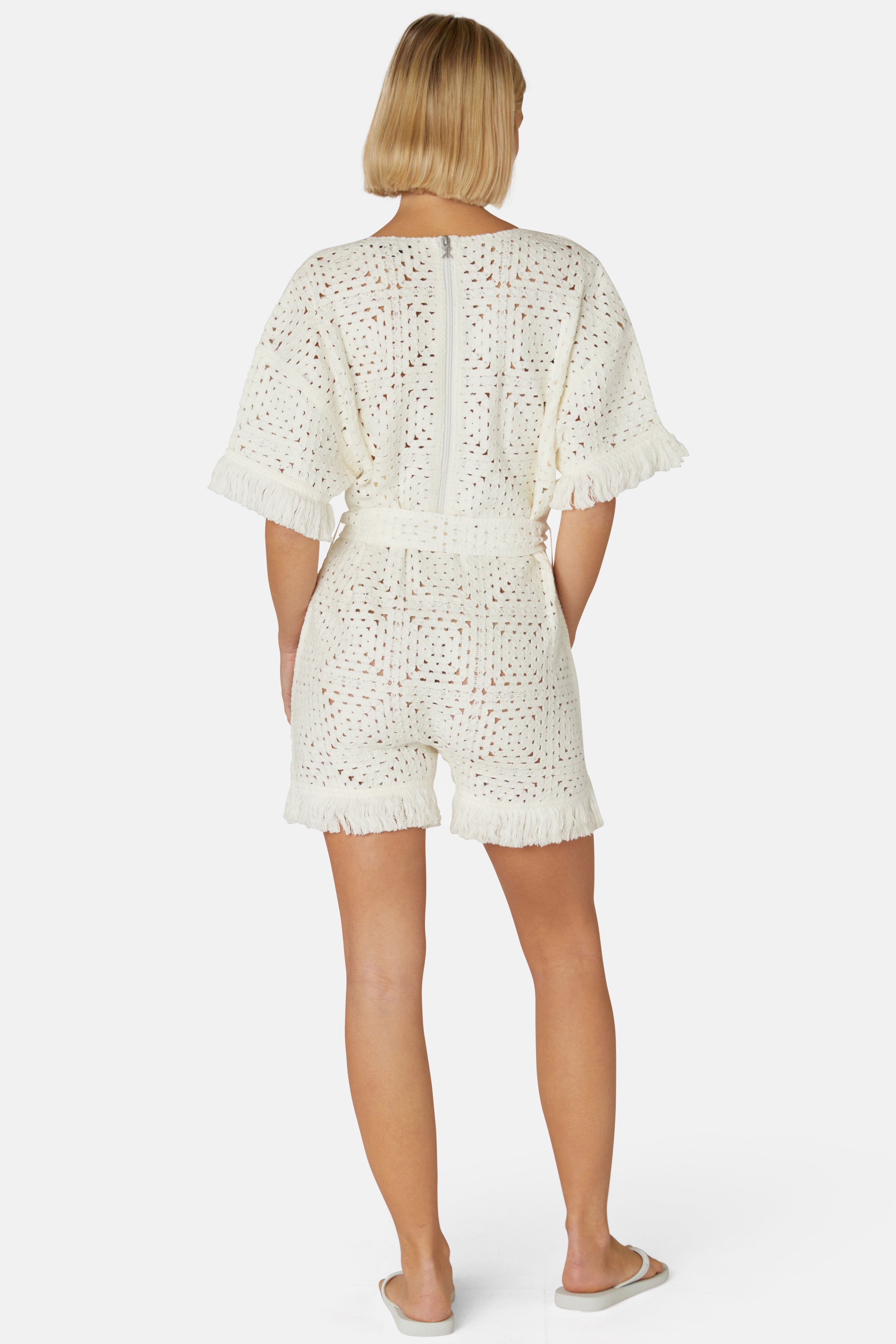 Crochet Fitted Short Jumpsuit White