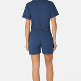 Denim Fitted Short Jumpsuit Dark Blue