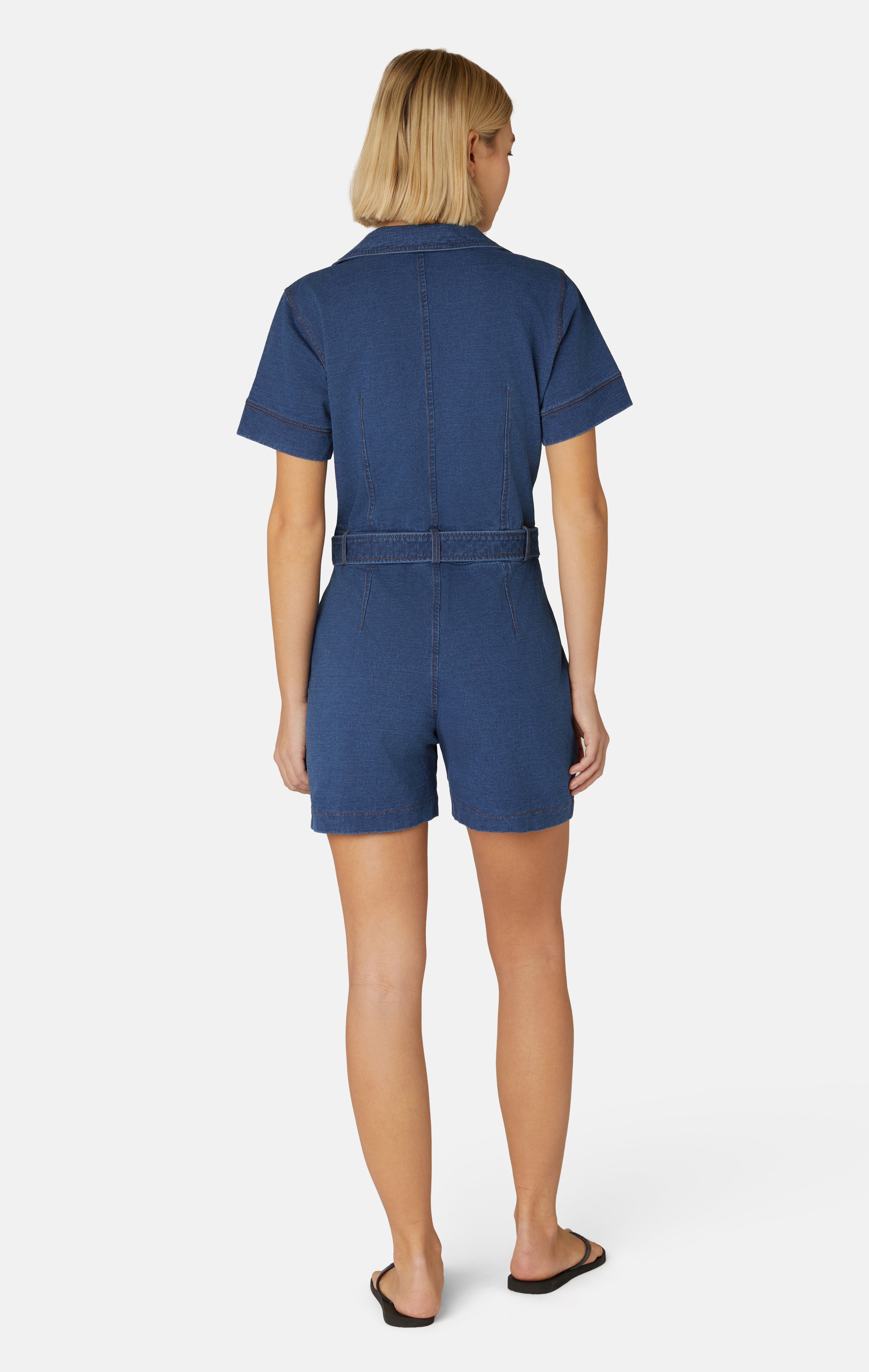 Denim Fitted Short Jumpsuit Dark Blue