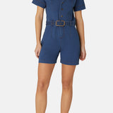 Denim Fitted Short Jumpsuit Dark Blue
