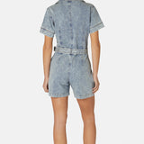 Denim Fitted Short Jumpsuit Light Blue