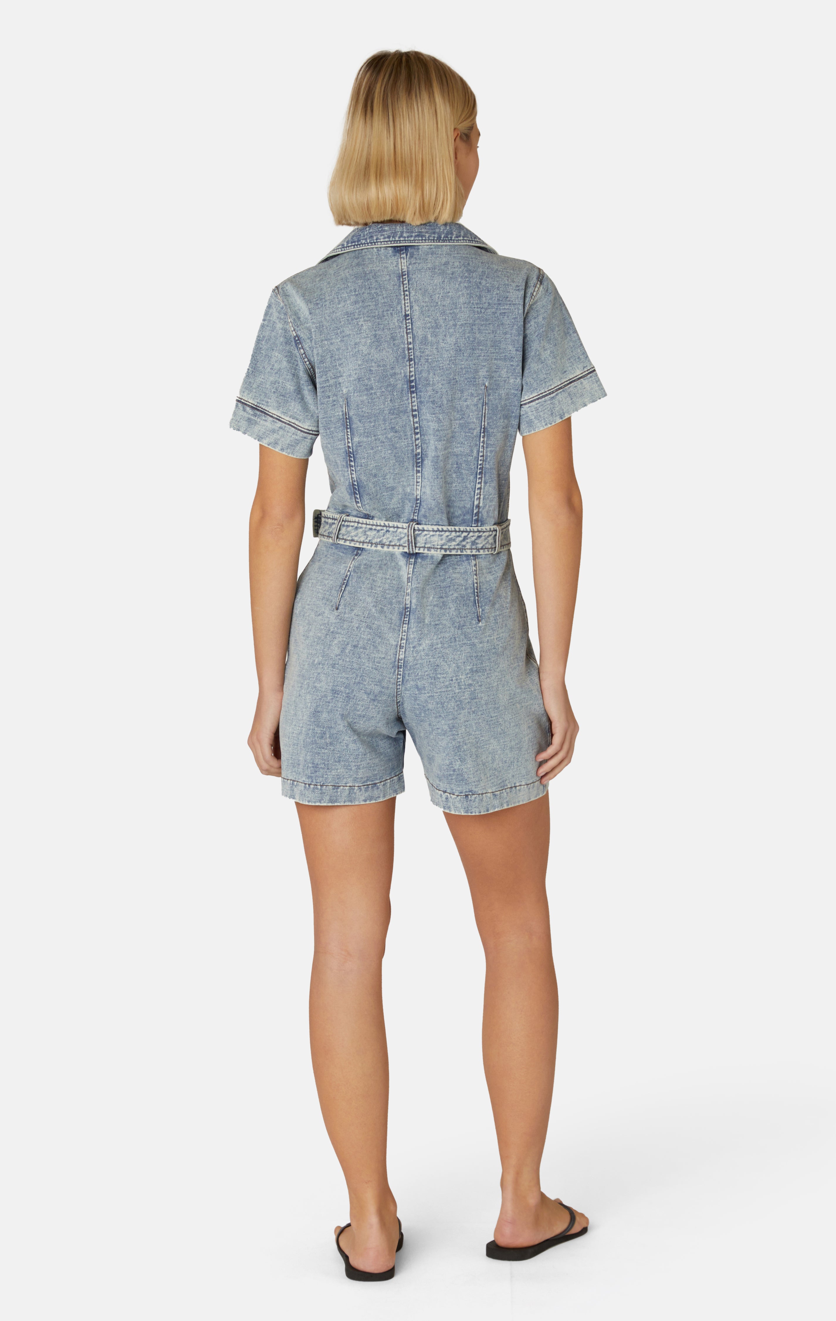 Denim Fitted Short Jumpsuit Light Blue