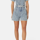 Denim Fitted Short Jumpsuit Light Blue