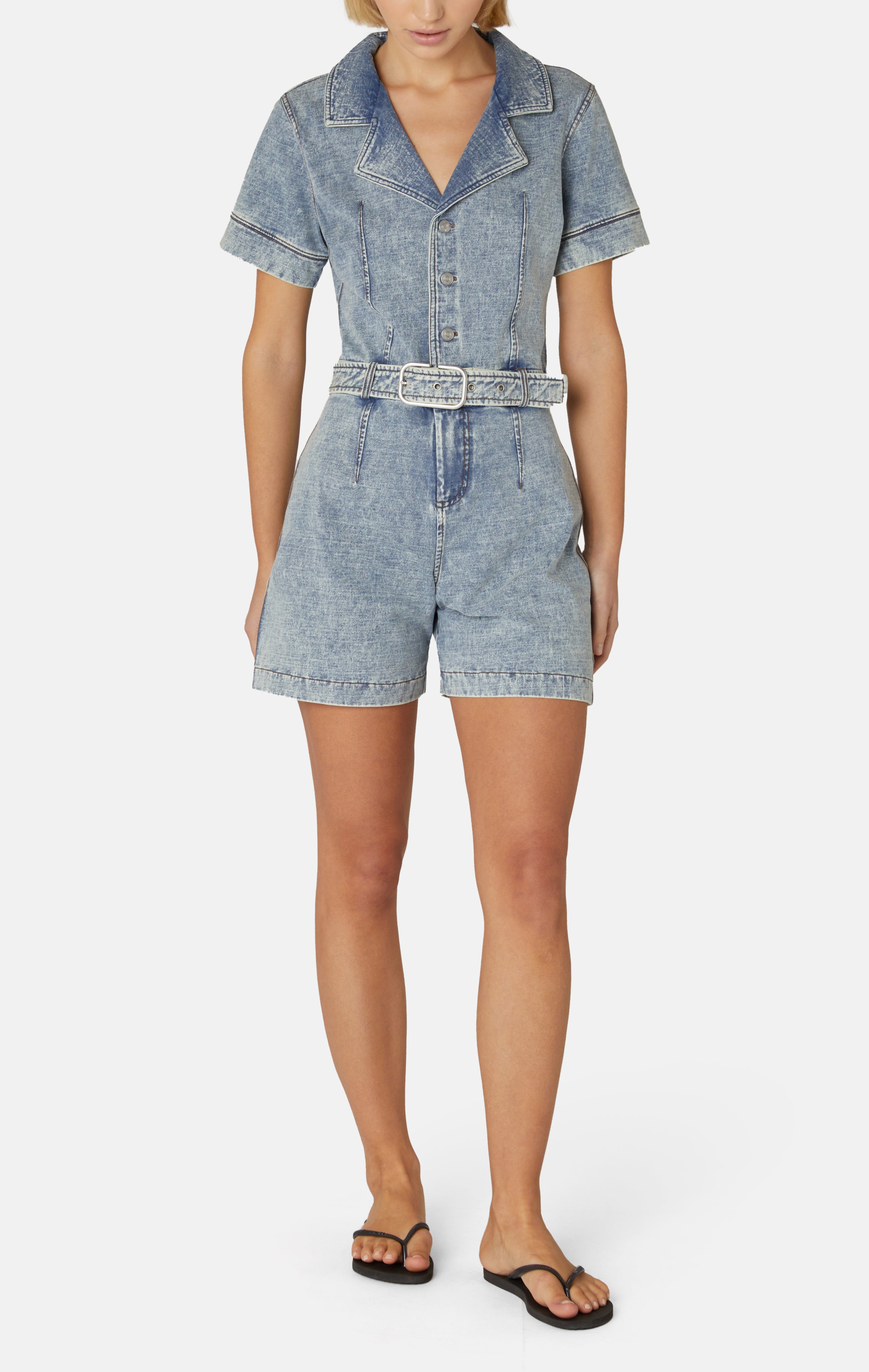 Denim Fitted Short Jumpsuit Light Blue