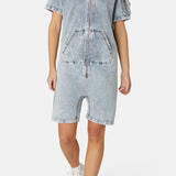 Soft Denim Short Jumpsuit Light Blue