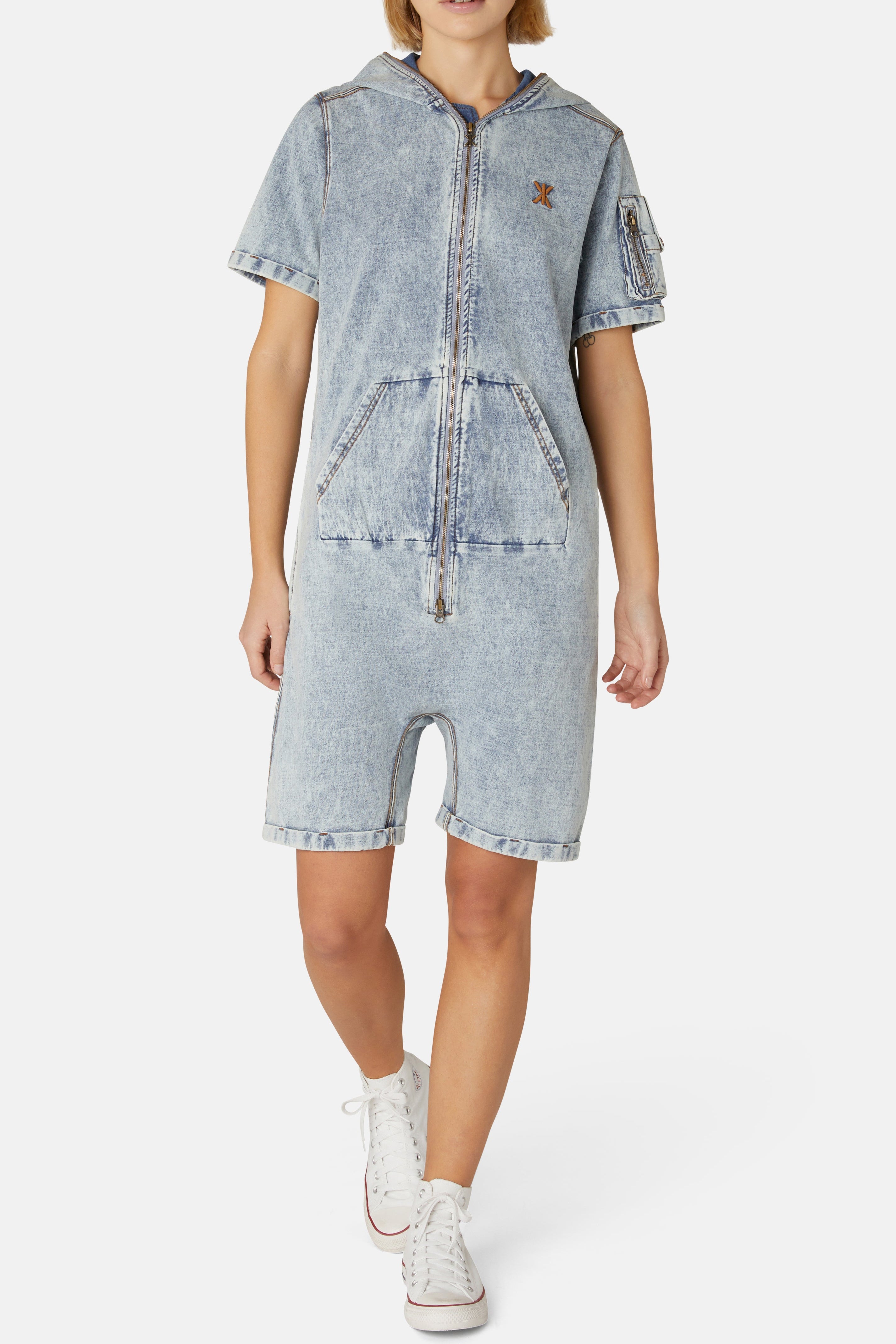 Soft Denim Short Jumpsuit Light Blue
