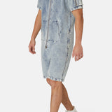 Soft Denim Short Jumpsuit Light Blue