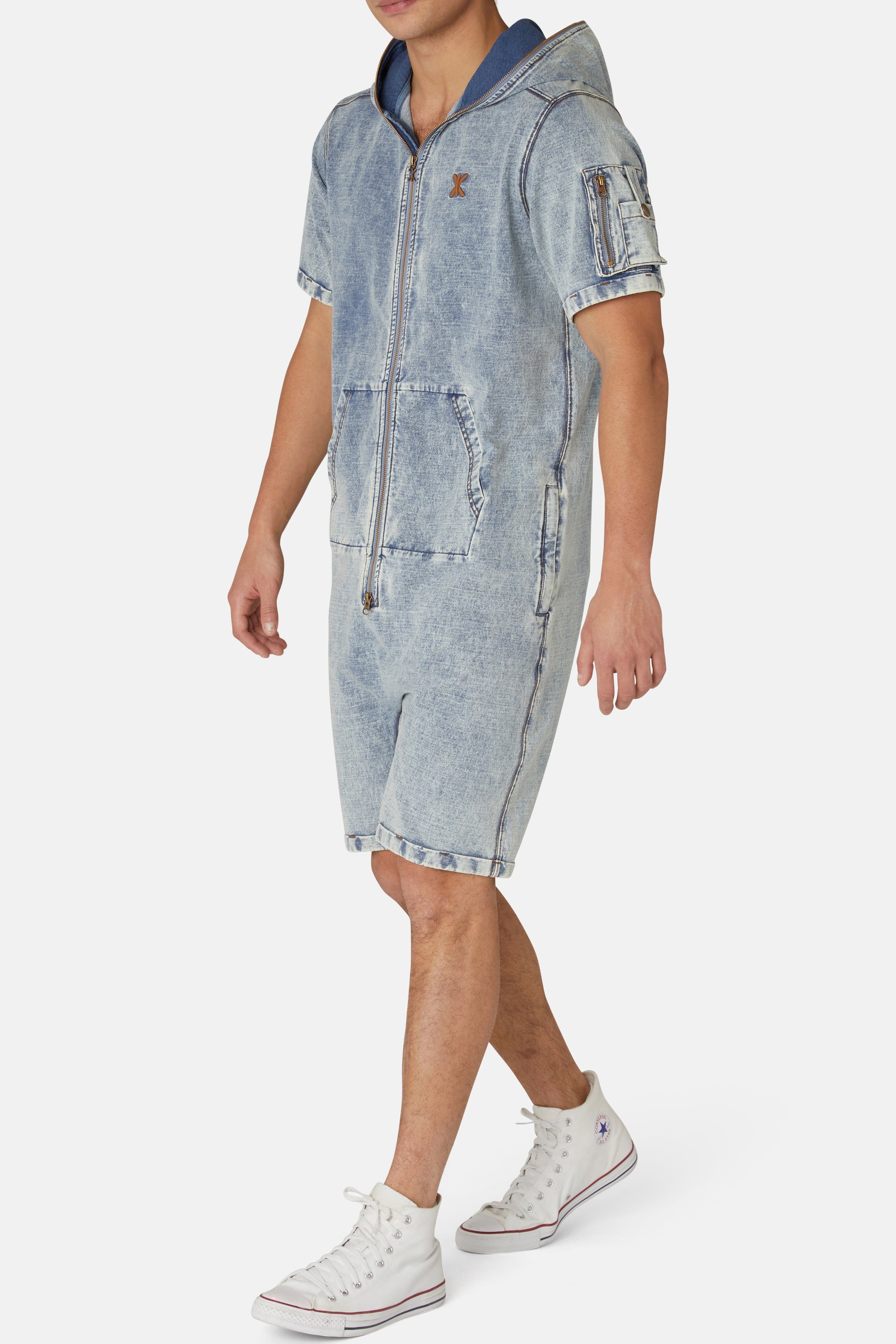 Soft Denim Short Jumpsuit Light Blue