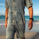 Soft Denim Short Jumpsuit Light Blue