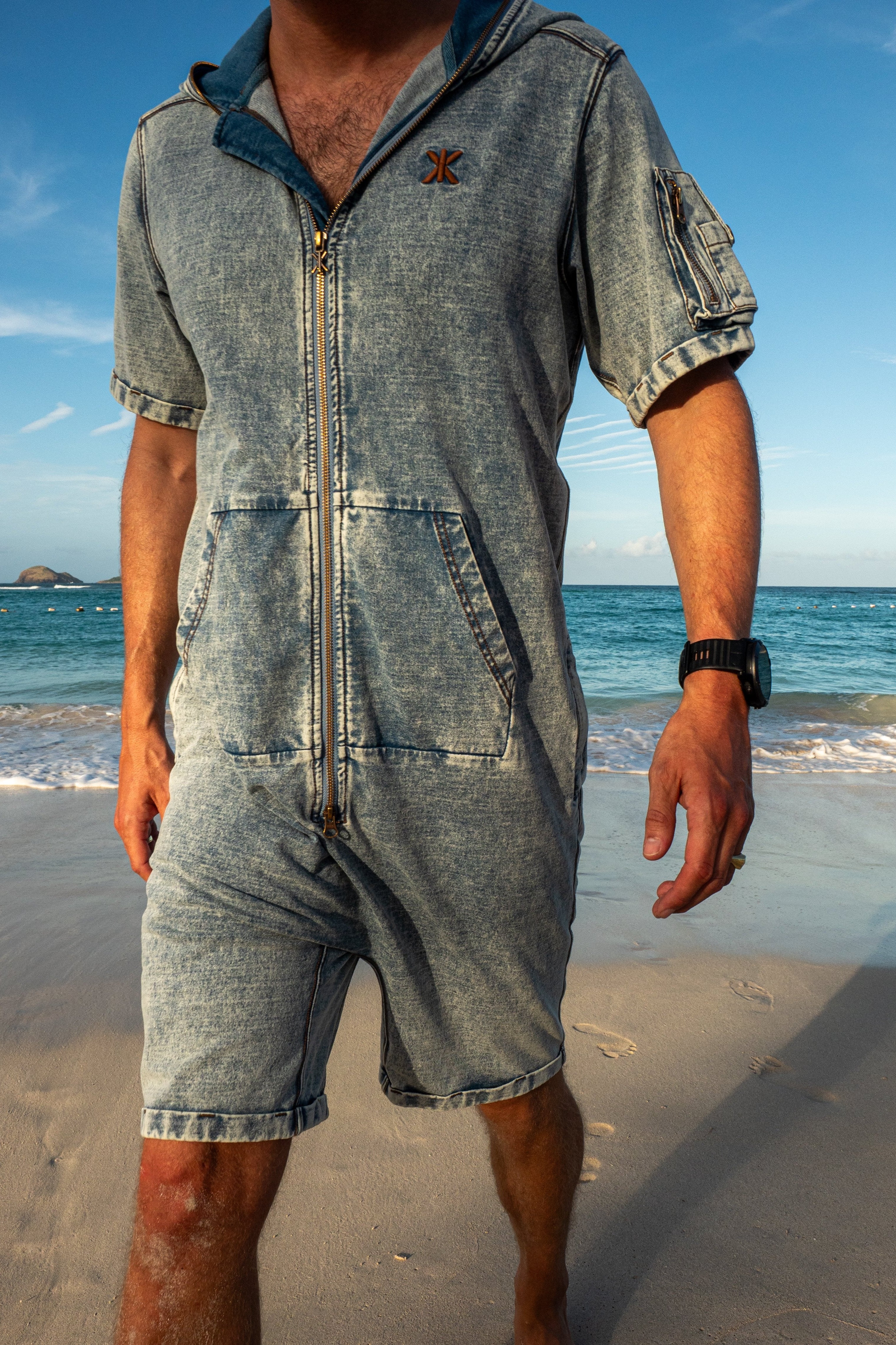 Soft Denim Short Jumpsuit Light Blue