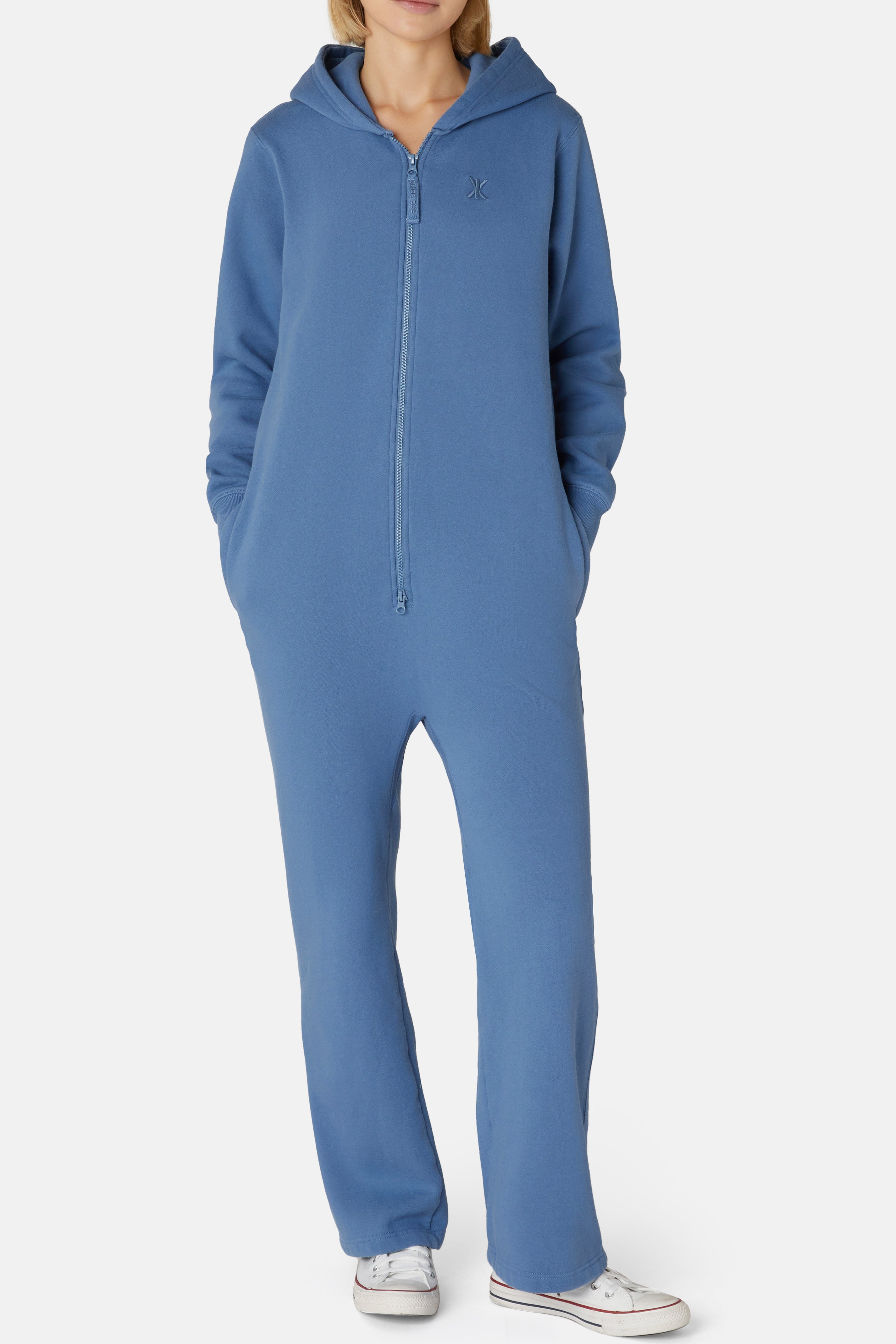The Straight Leg Jogger Jumpsuit Mid Blue