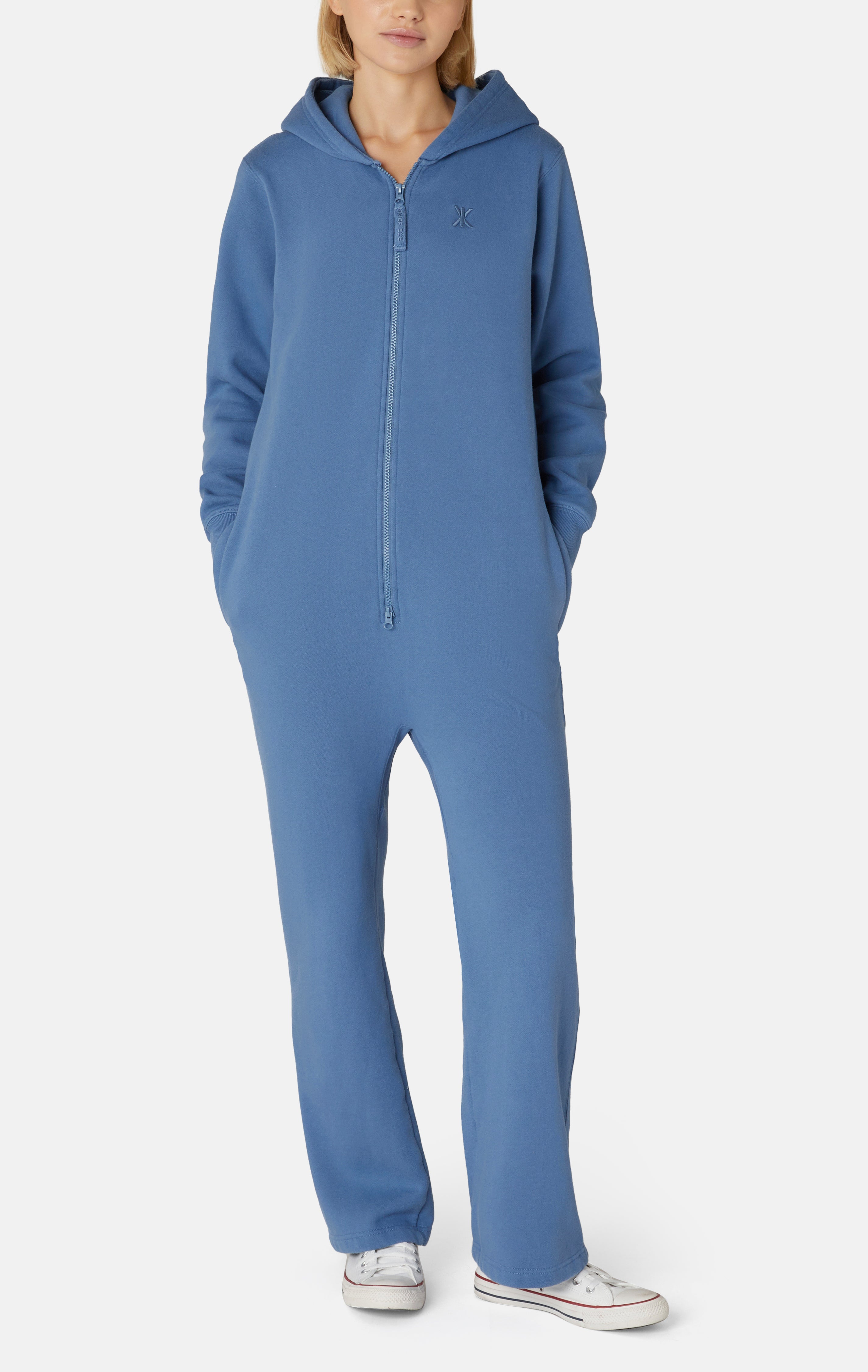 The Straight Leg Jogger Jumpsuit Mid Blue