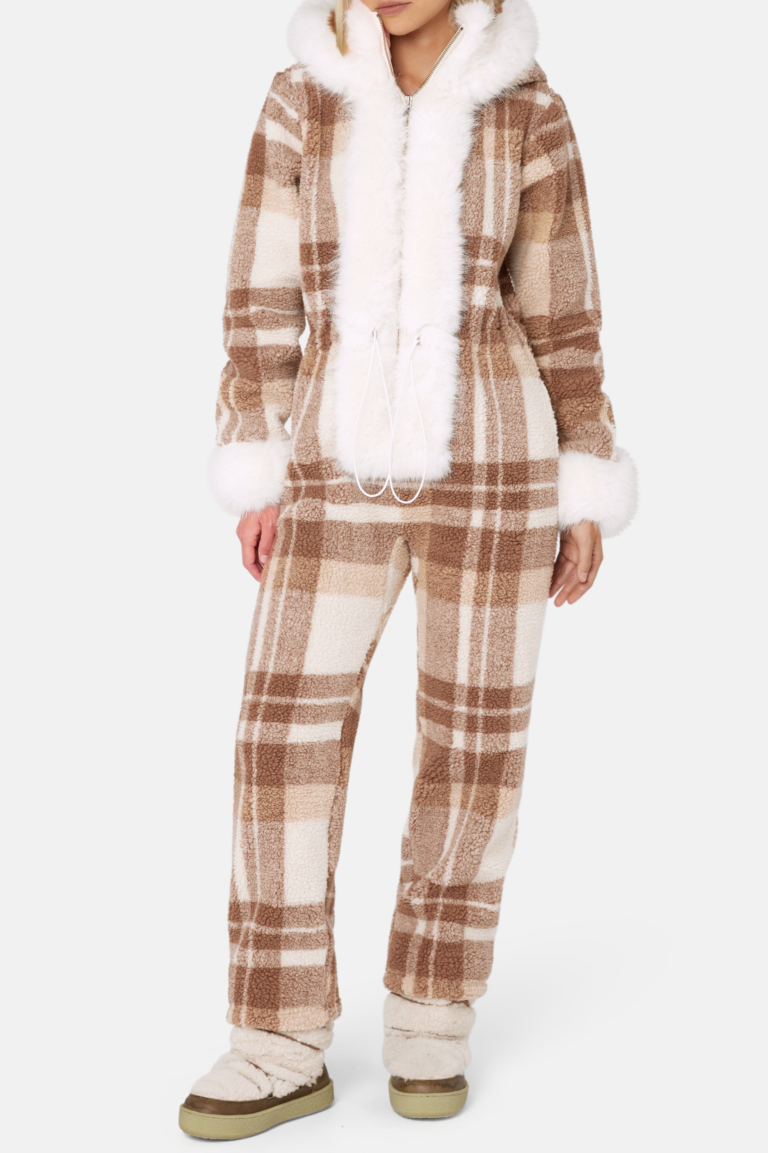 Check Female Jumpsuit Brown