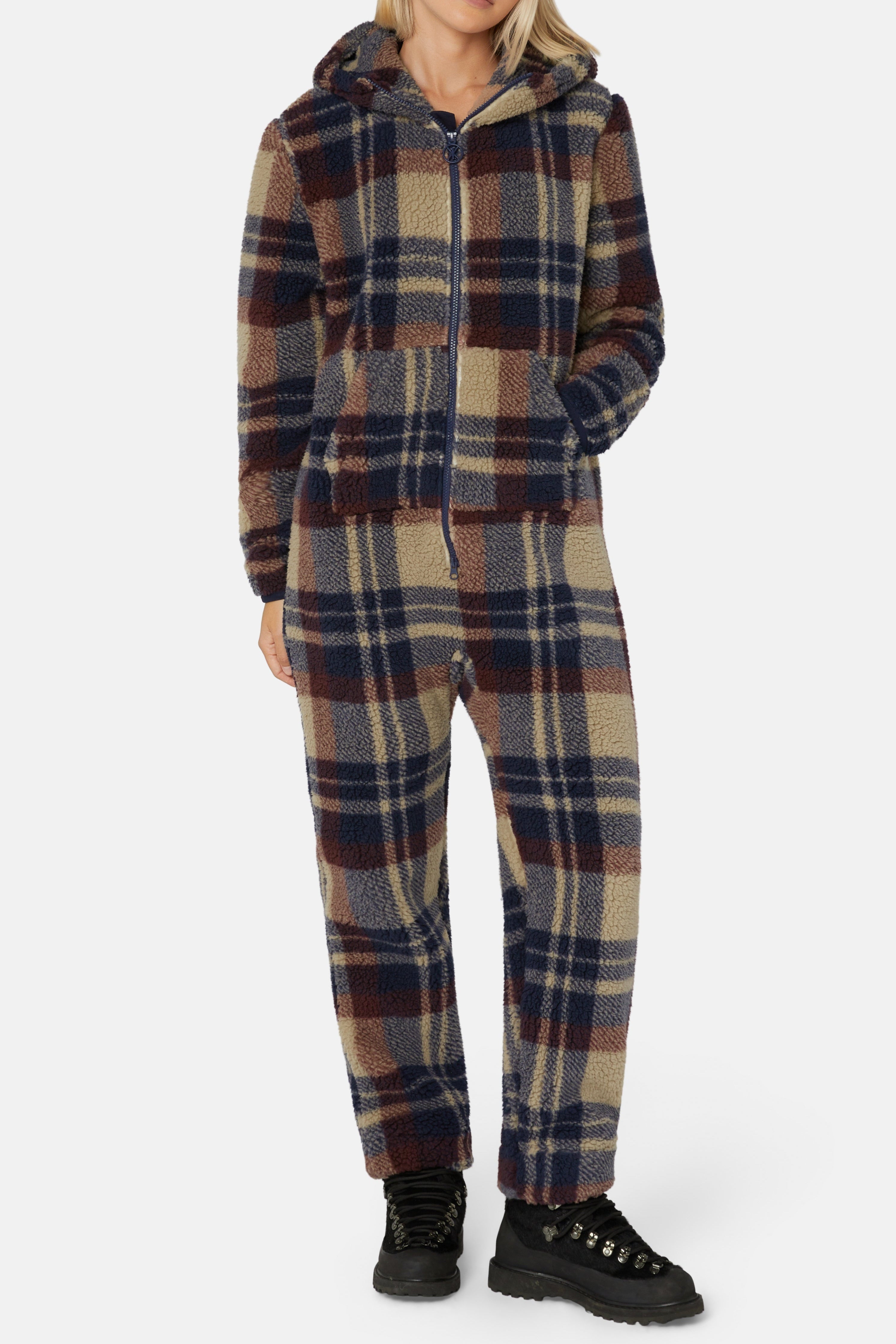 Earthy Fleece Jumpsuit | Brown Check – Onepiece