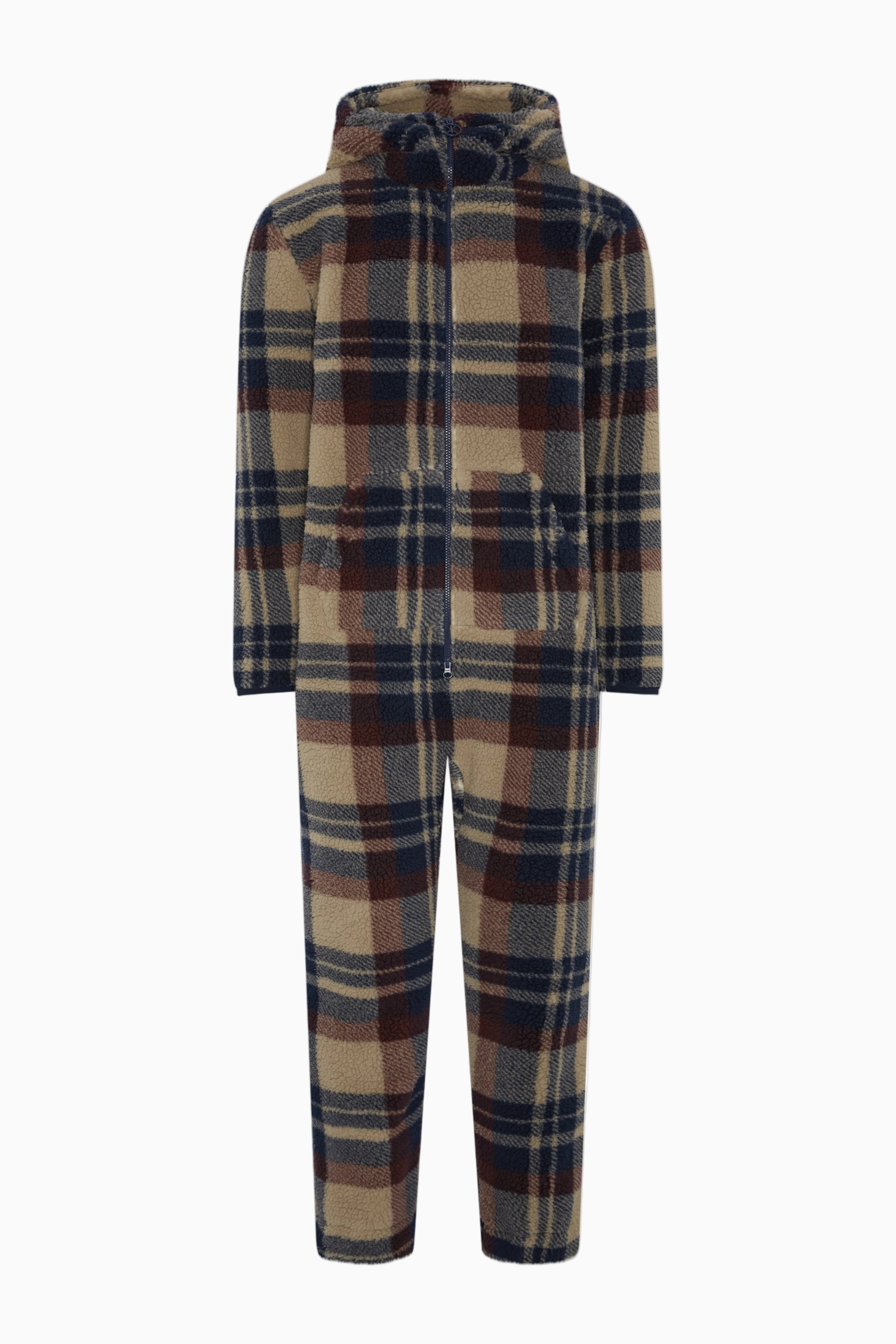 Earthy Fleece Jumpsuit Brown Check