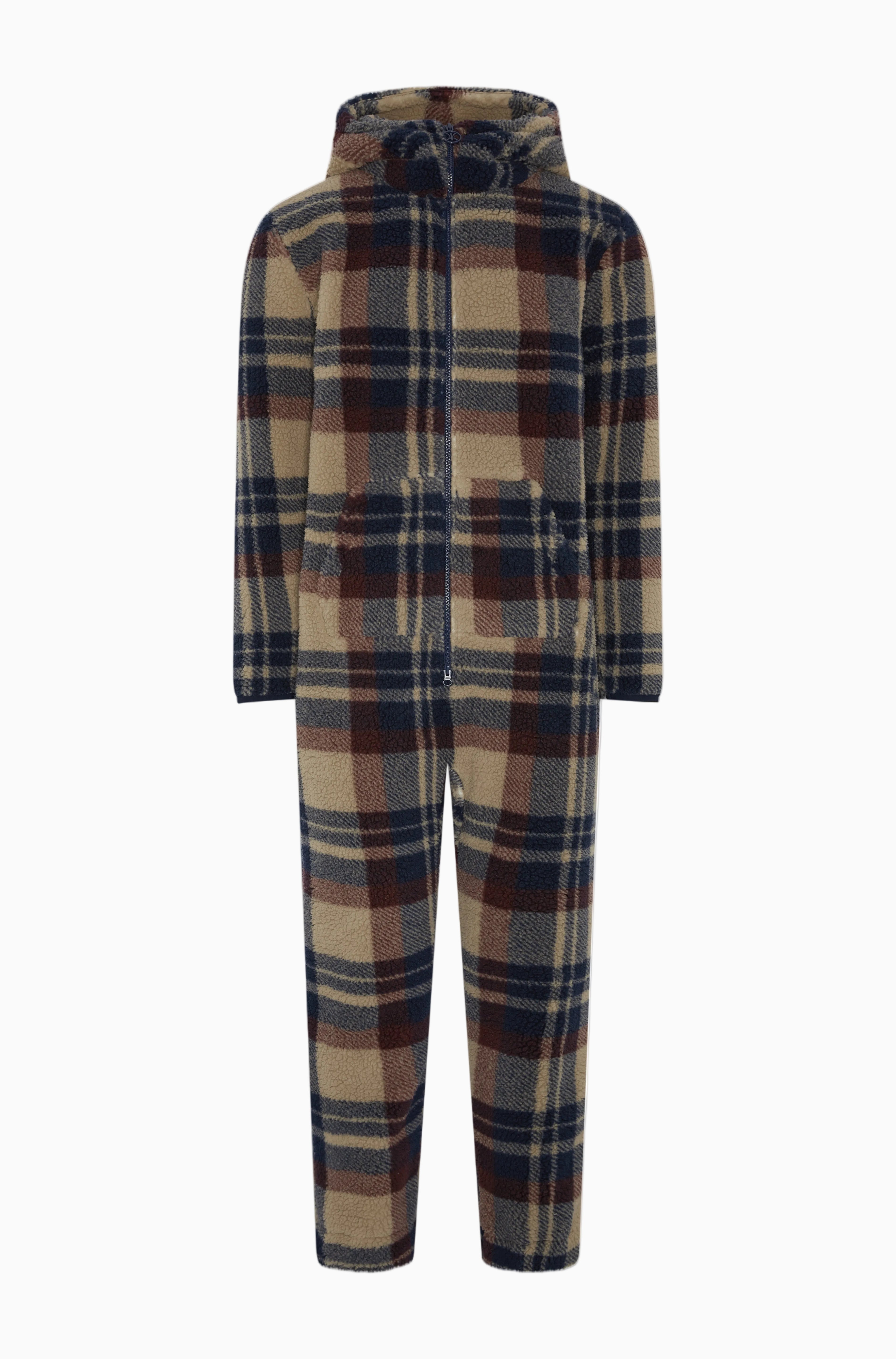 Earthy Fleece Jumpsuit Brown Check