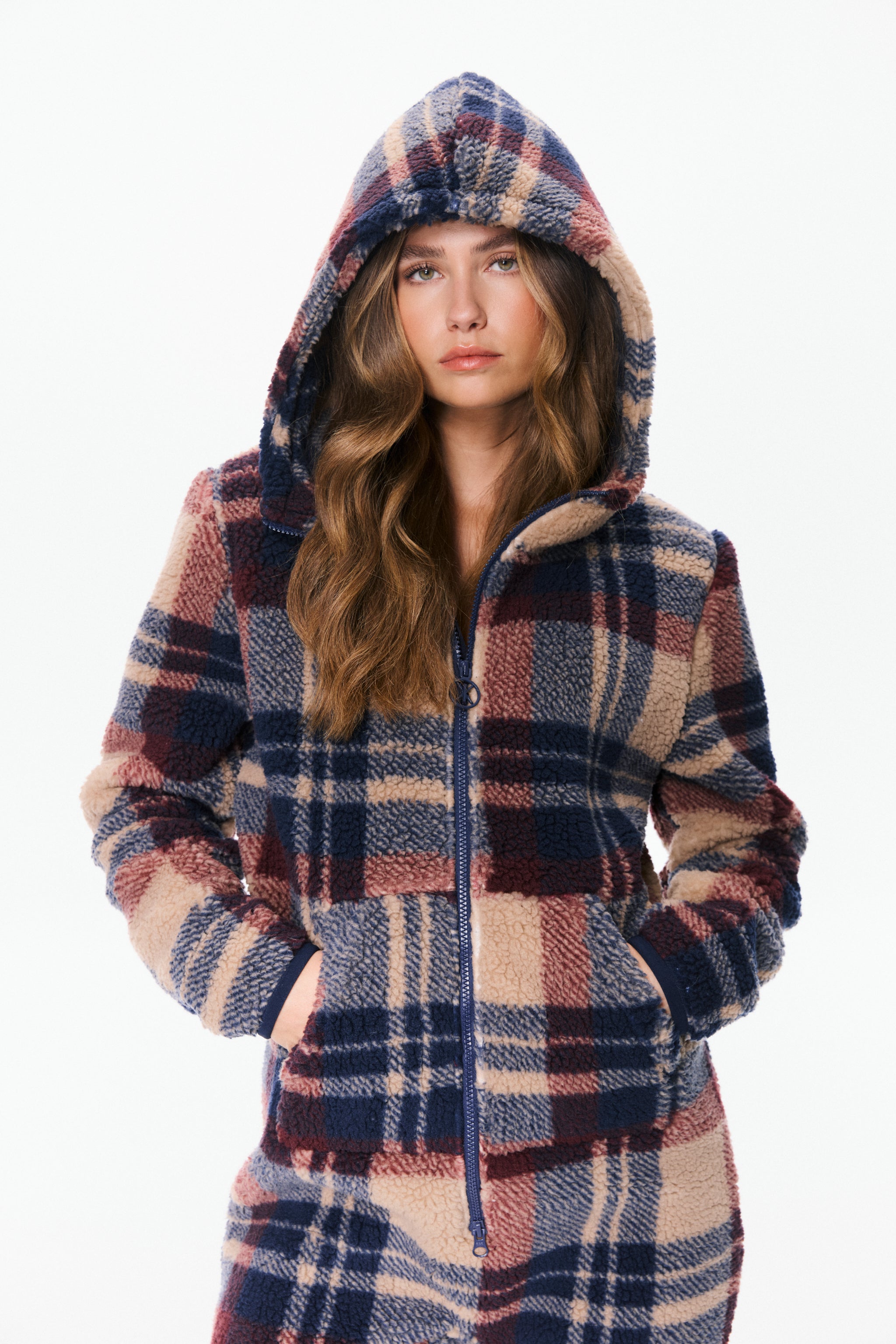 Earthy Fleece Jumpsuit Brown Check
