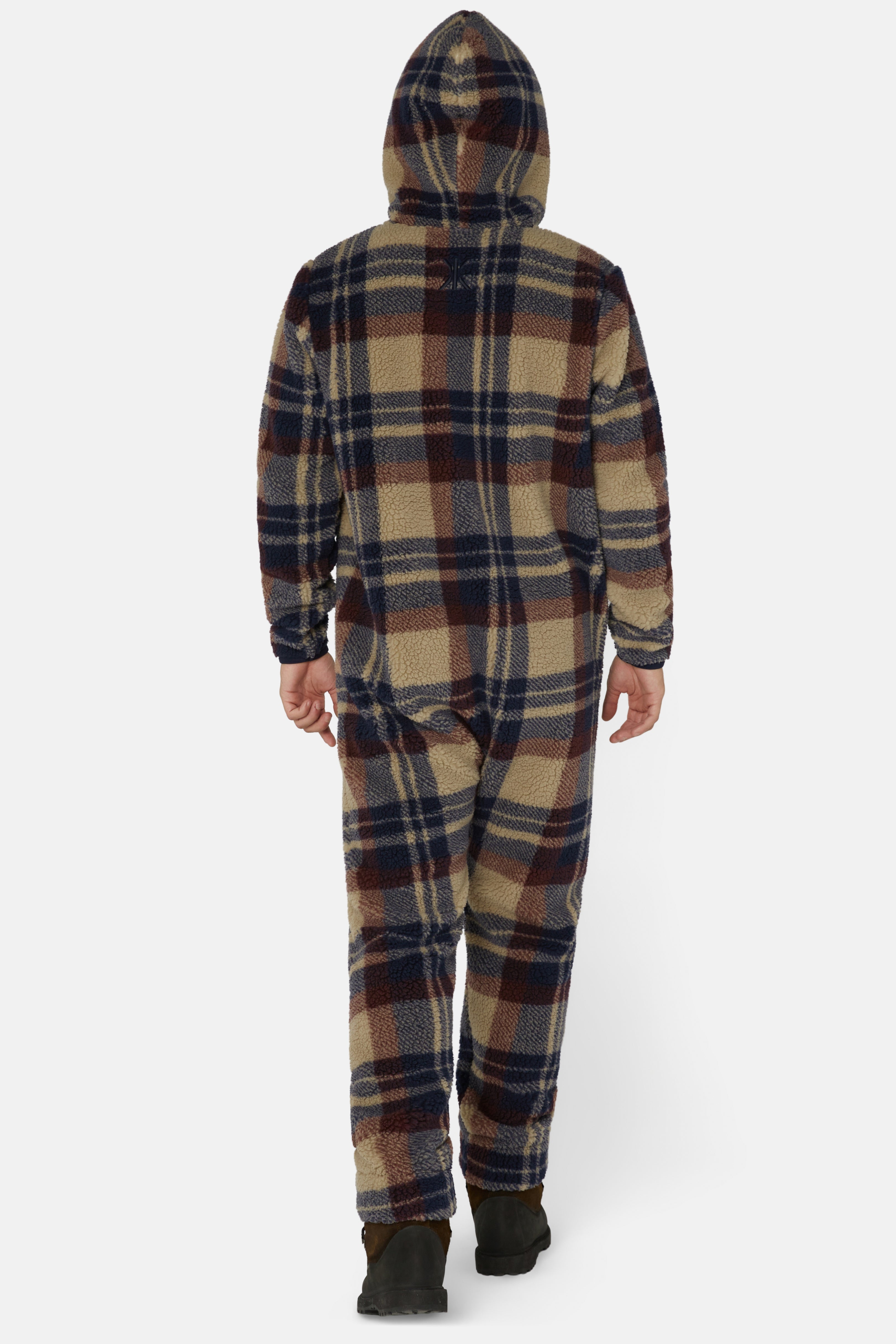 Earthy Fleece Jumpsuit Brown Check
