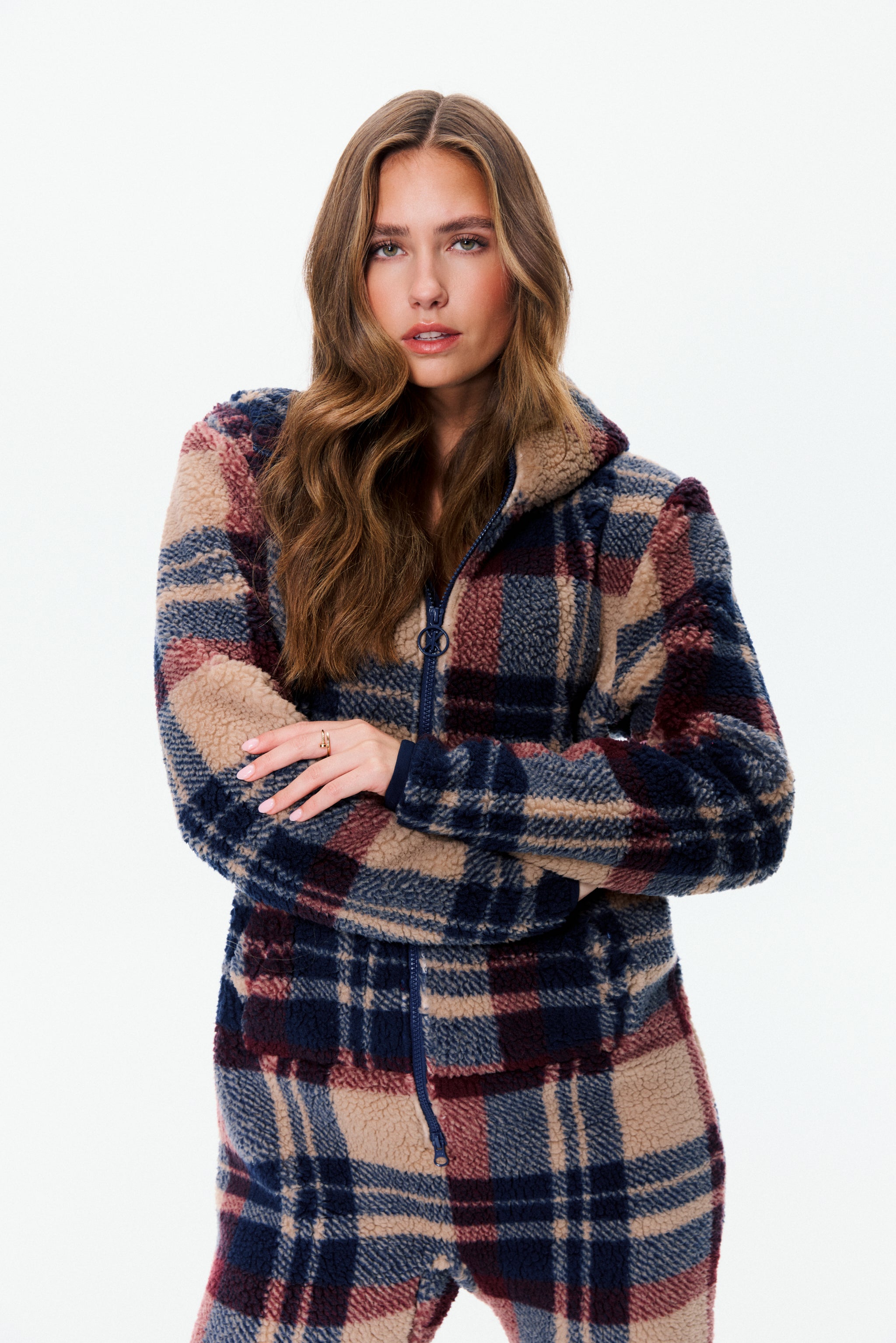 Earthy Fleece Jumpsuit Brown Check