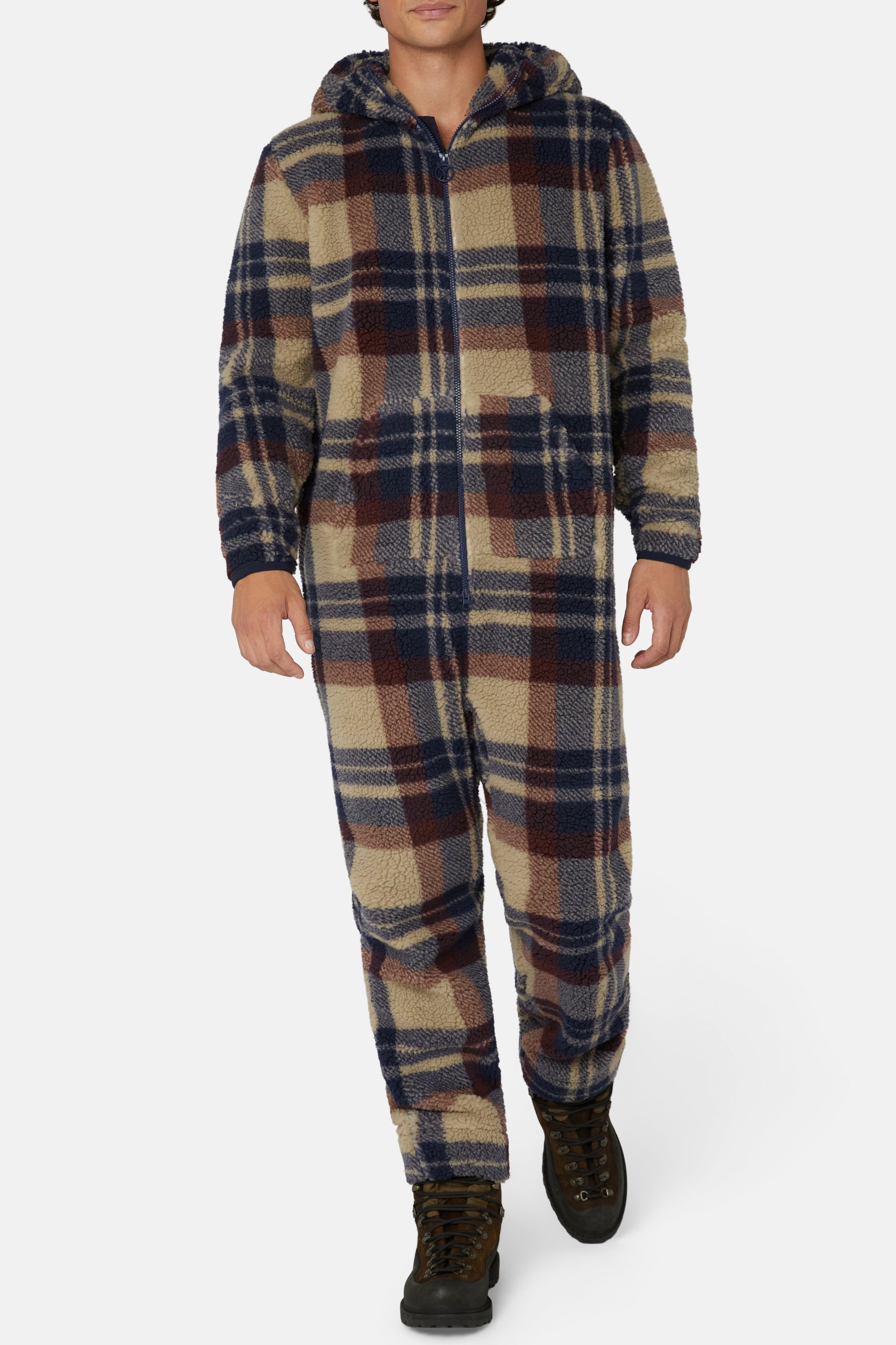 Earthy Fleece Jumpsuit | Brown Check – Onepiece