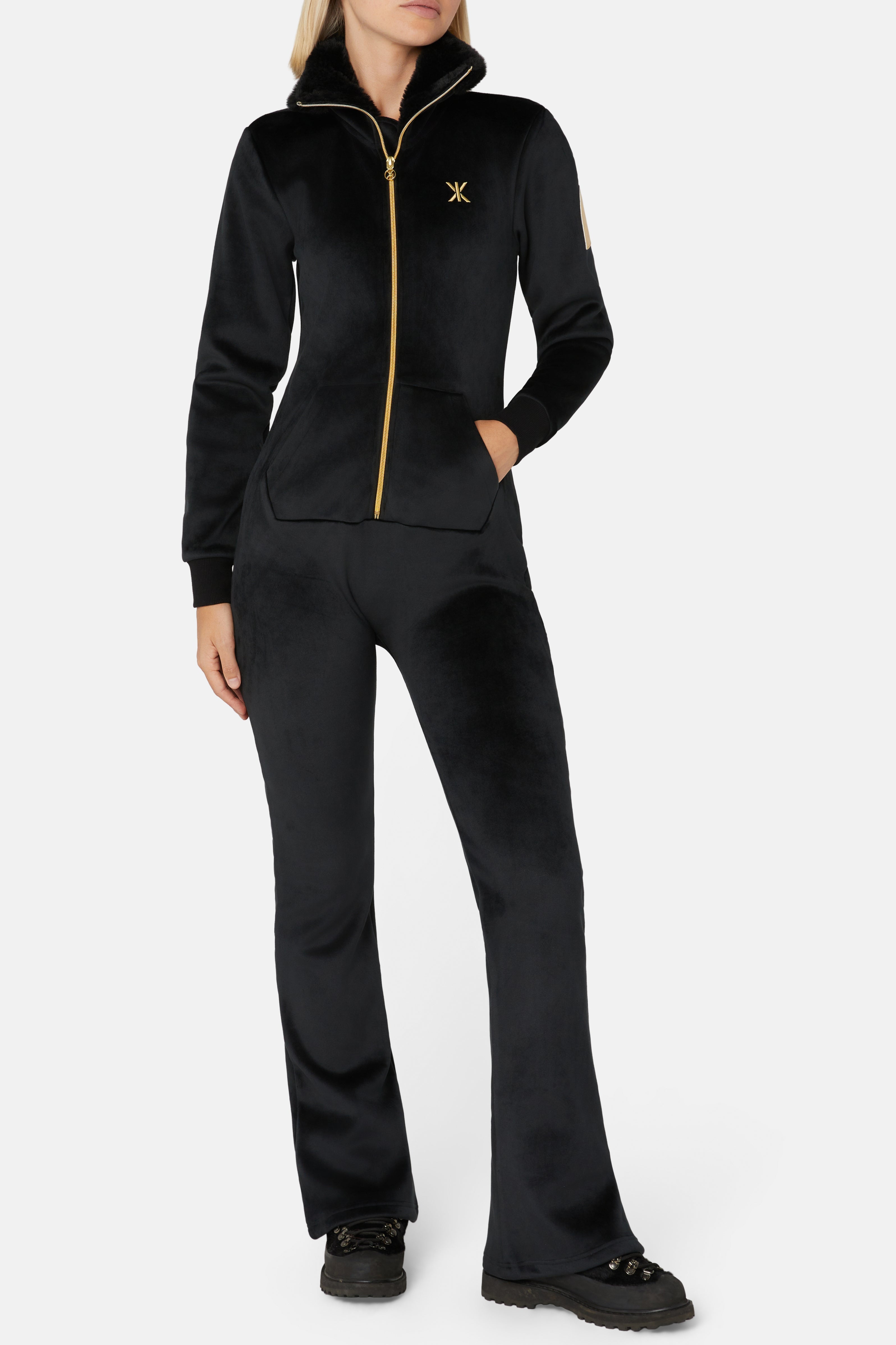 Alps Soft Velvet Flared Jumpsuit Black