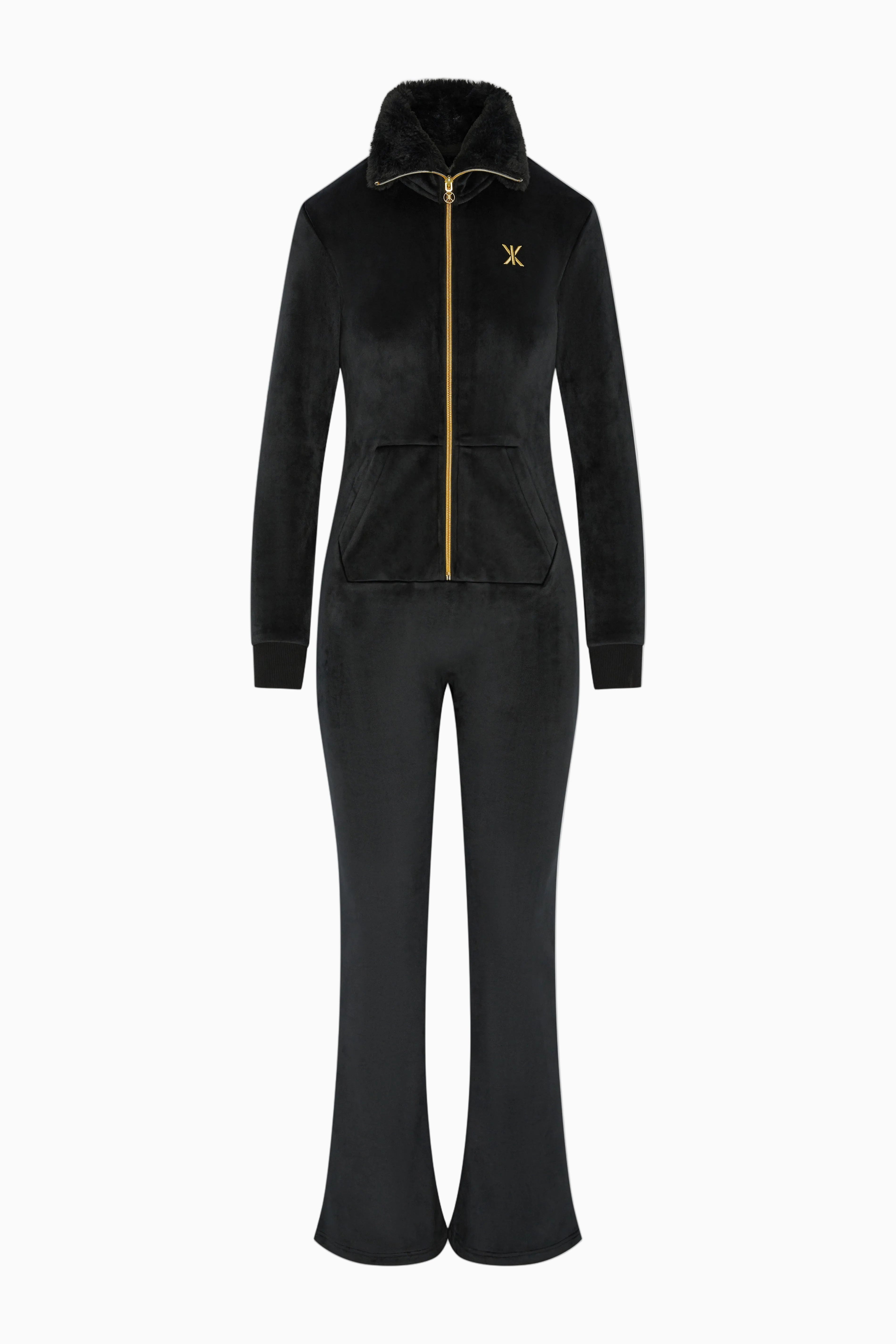 Alps Soft Velvet Flared Jumpsuit Black