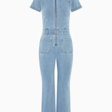 Denim Fit And Flared Jumpsuit Light Blue