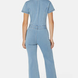 Denim Fit And Flared Jumpsuit Light Blue