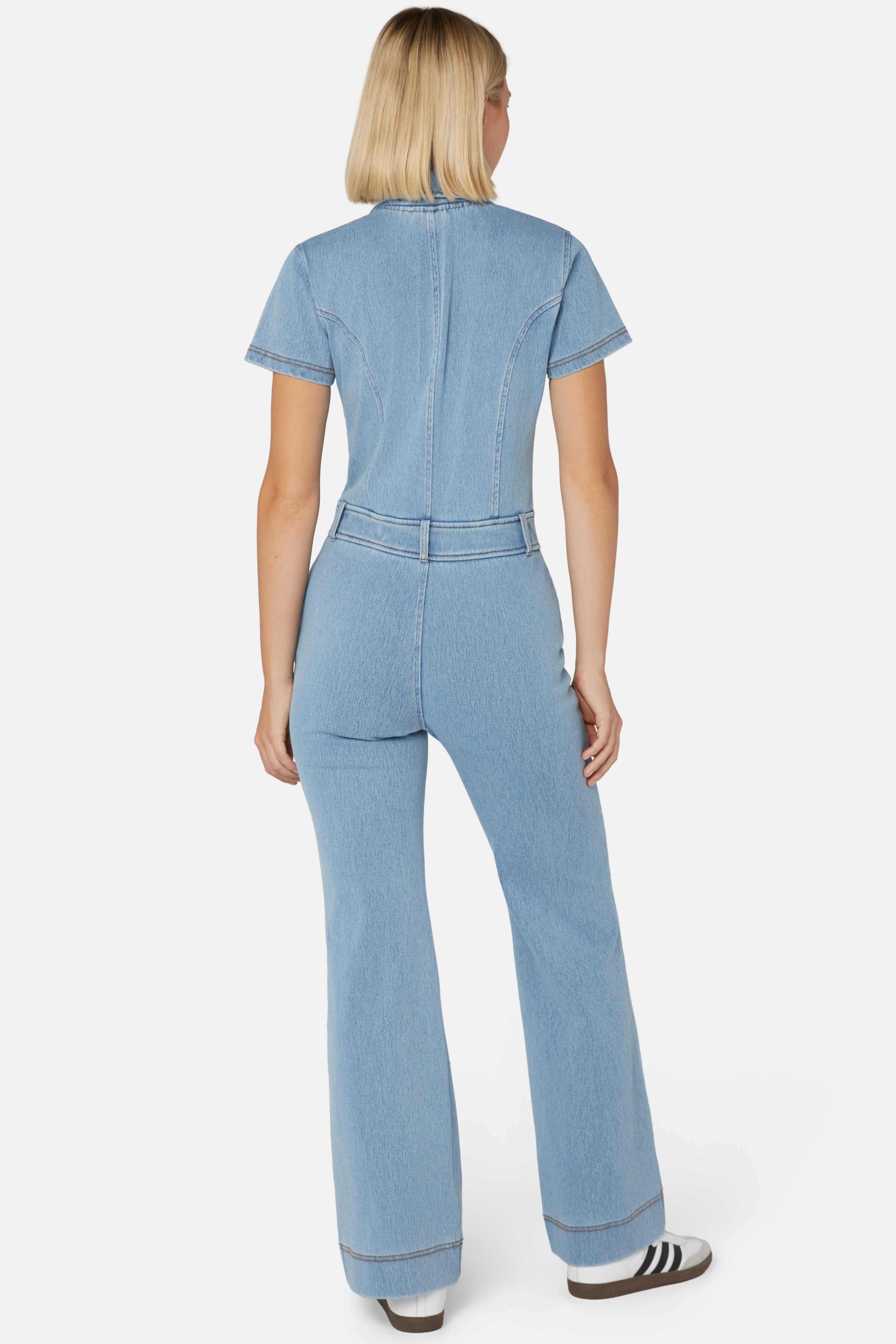 Denim Fit And Flared Jumpsuit Light Blue