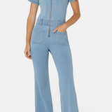 Denim Fit And Flared Jumpsuit Light Blue