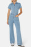 Denim Fit And Flared Jumpsuit Light Blue