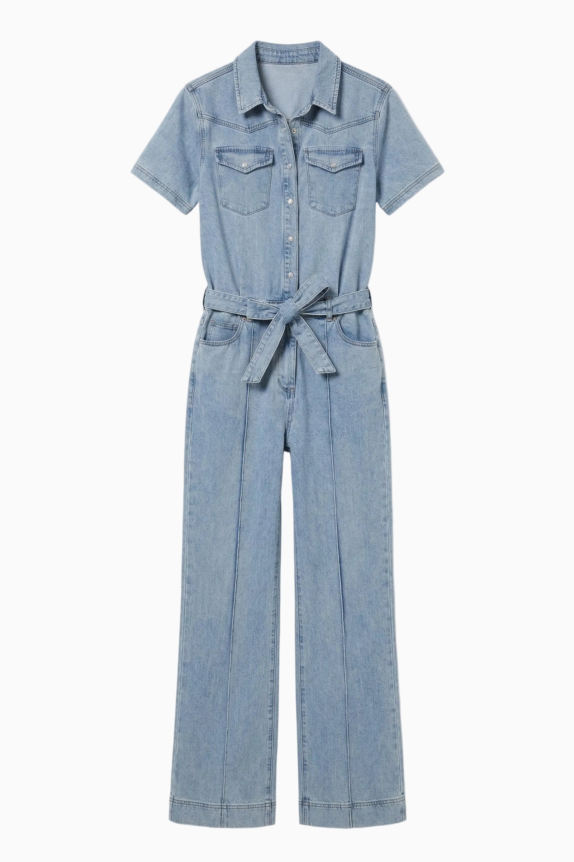 Light Chambray Flared Jumpsuit Light Blue